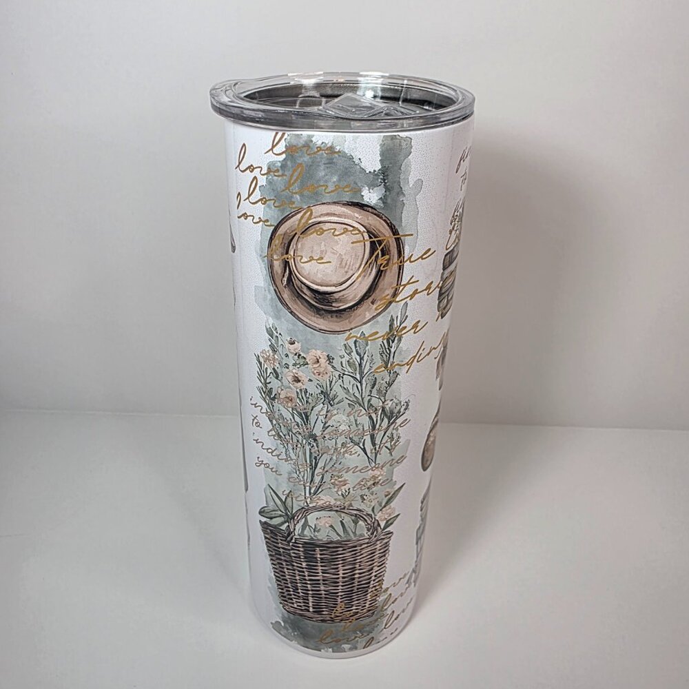Vintage Cottagecore Romance 20oz Stainless Steel Tumbler | Floral Hat Aesthetics - Picture 3 of 8